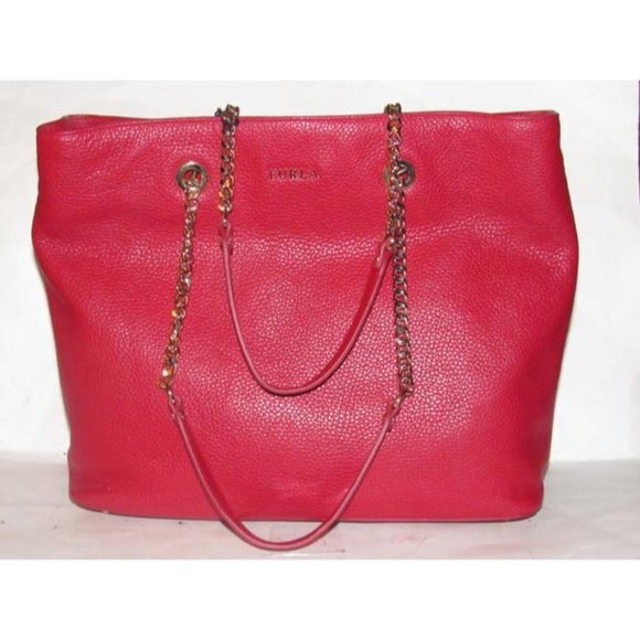 Furla St Alice True Red Leather Gold Accents Satchel - Picture 5 of 12
